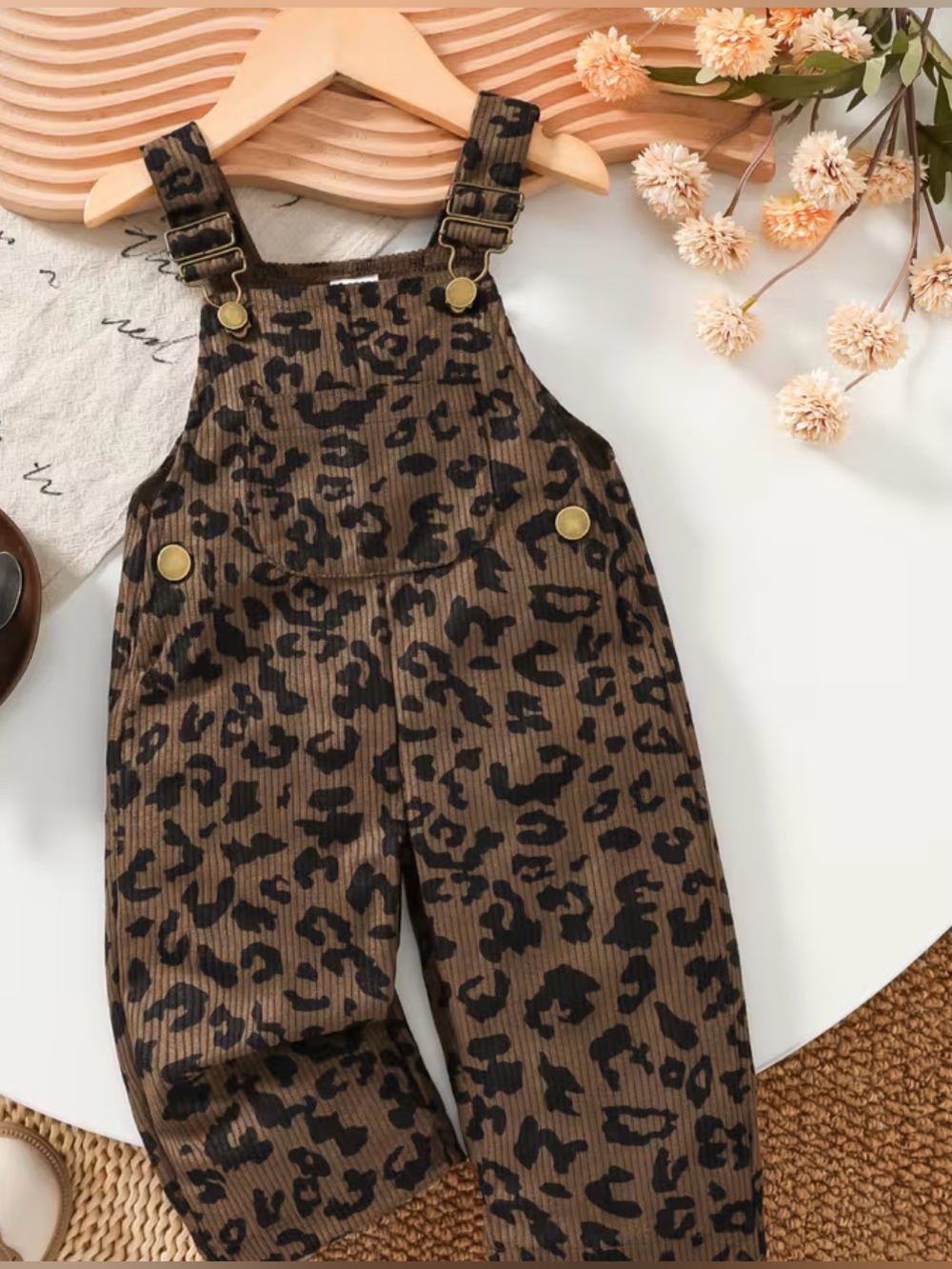 Brown Leopard Print Kids Overalls